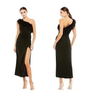Mac Duggal A68147 Black Feathered One-Shoulder Dress Size 10 NWT